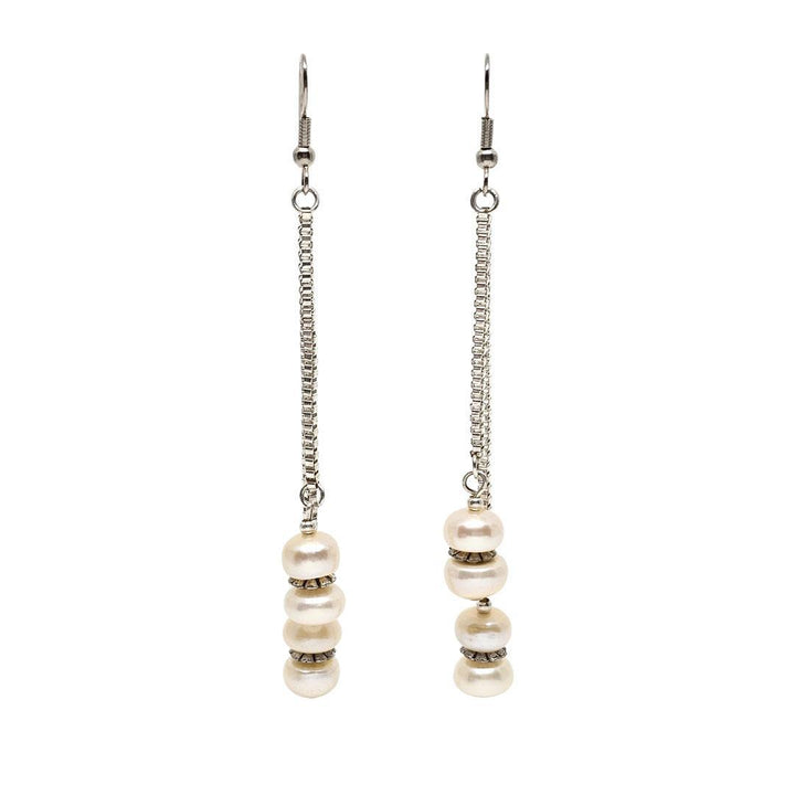 Earrings - Double Drop Extra Long Chain Drop Pillow Pearls by Tiny Aloha