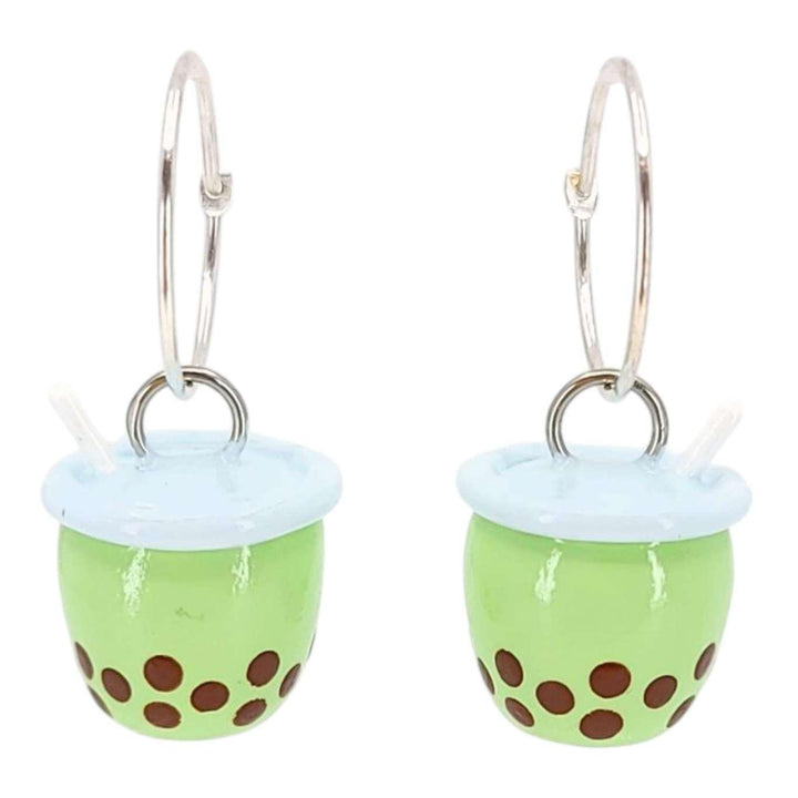 Earrings - Bubble Tea Hoops (Green) by Mariposa Miniatures