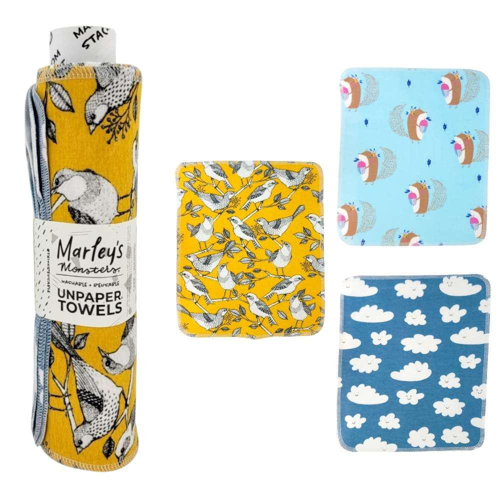 UNpaper® Towels - Cotton Flannel Reusable Cloths (Assorted Mismatched Styles) by Marley’s Monsters