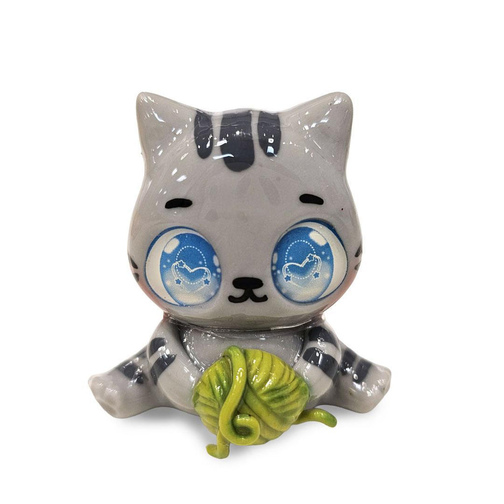 Figurine  - Gray Striped Kitty with Green Yarn by Aii Crafts