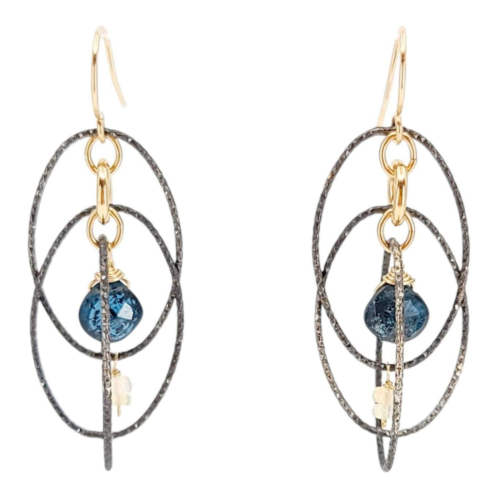 Earrings - Layered Oval Frame Dangles (Moss Kyanite, Opal) by Calliope Jewelry