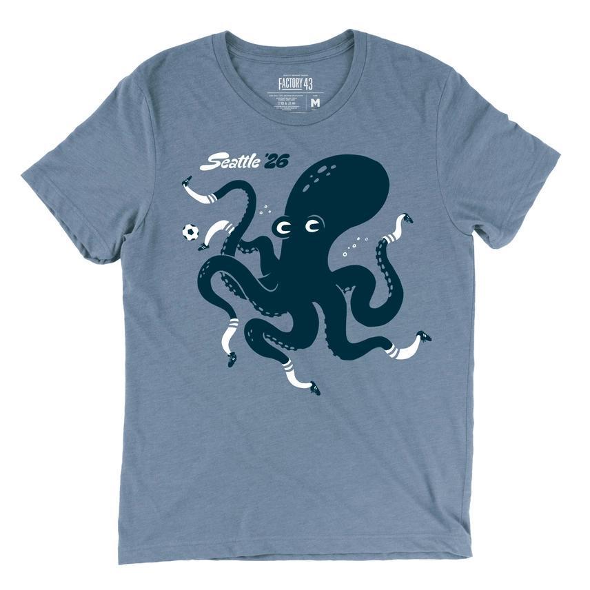 Adult Crew Neck - Kraken Kick Soccer Gray Tee (S - 2XL) by Factory 43