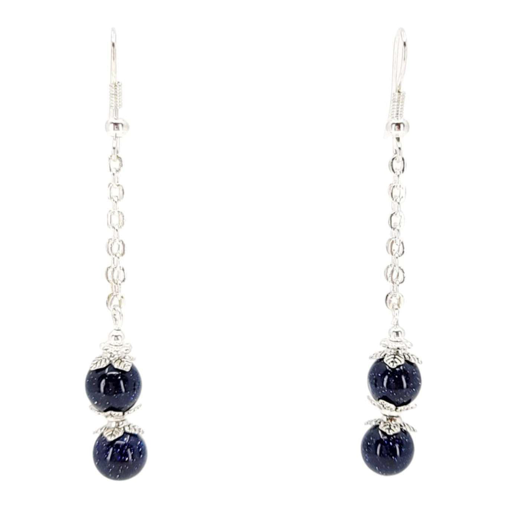 Earrings - Blue Goldstone Long Drops by Tiny Aloha