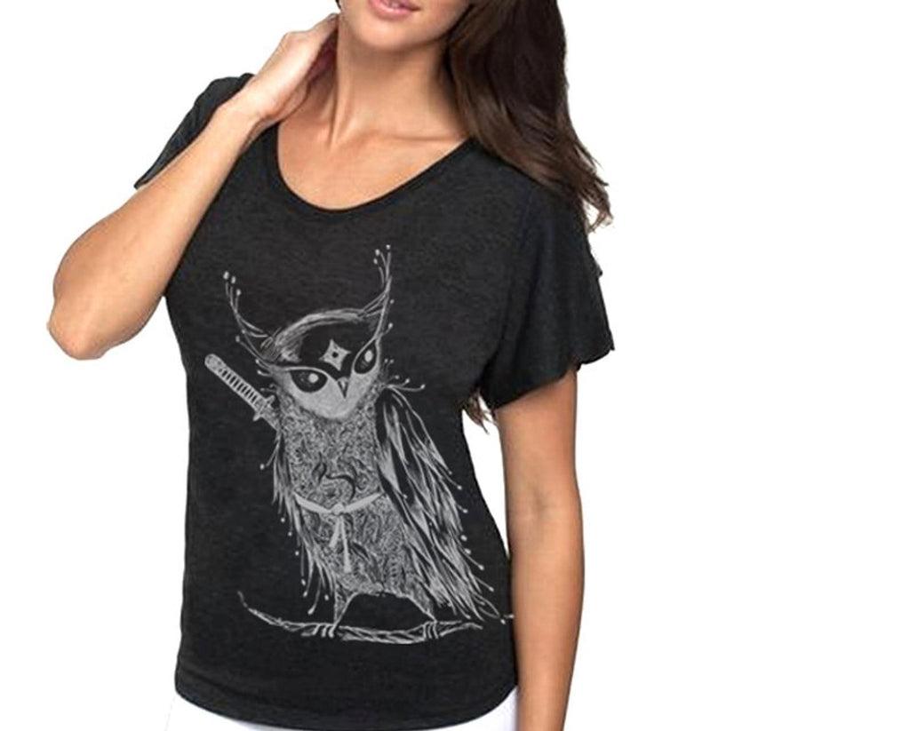 Adult Tee - Samurai Owl Scoop Neck Tee (XS - XL) by Namu