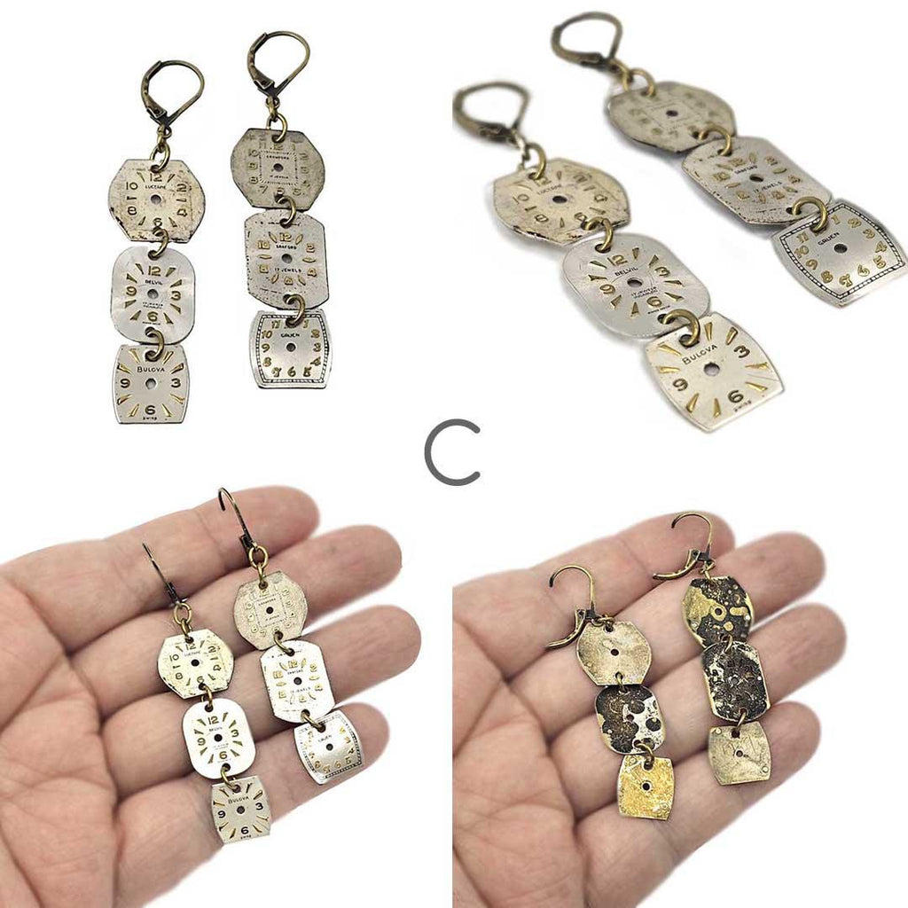 Earrings - Watch Dials Trio - Antiqued Brass (A, B, or C) by Christine Stoll
