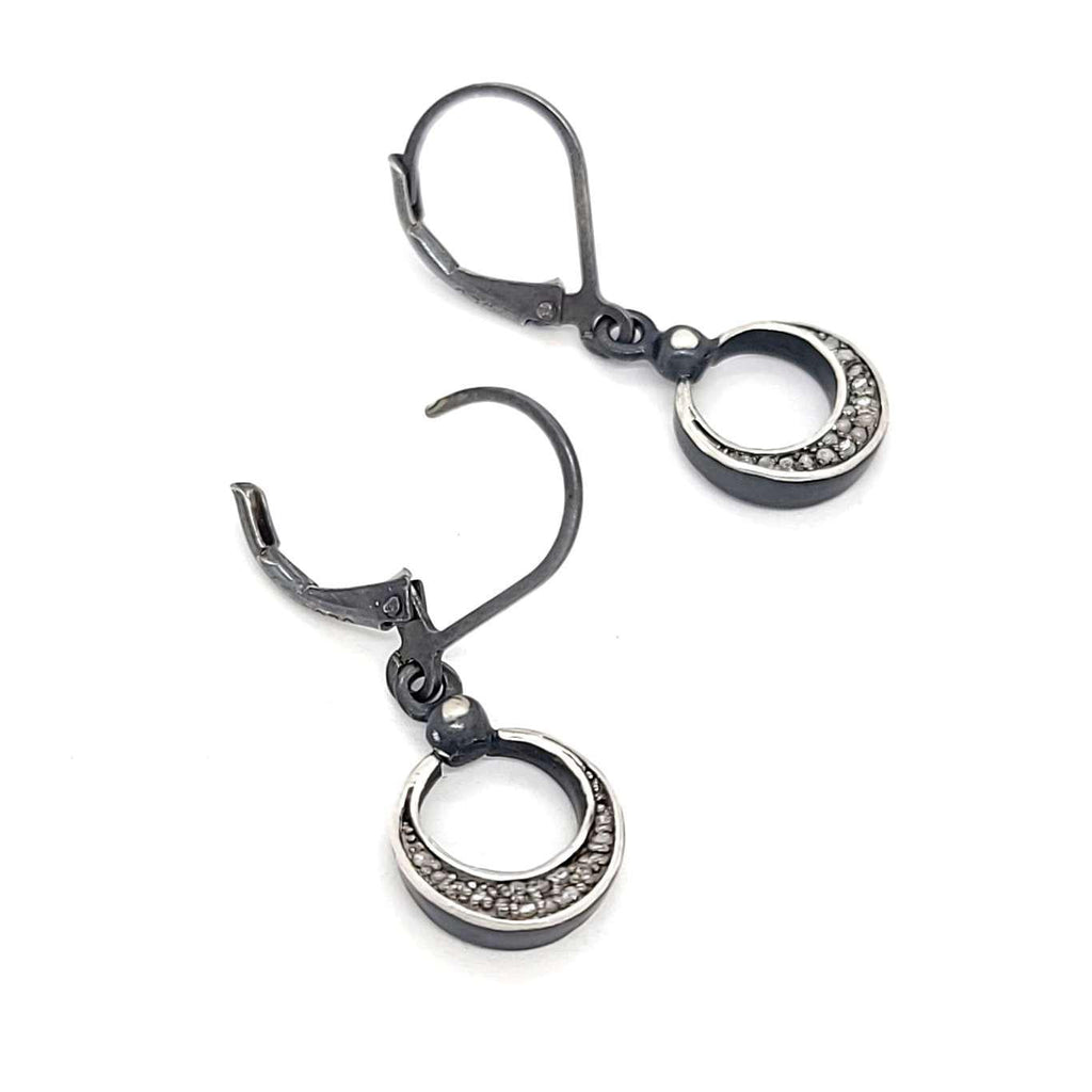 Earrings - Pave Crescent Drops (Sterling Silver, Diamond) by 314 Studio