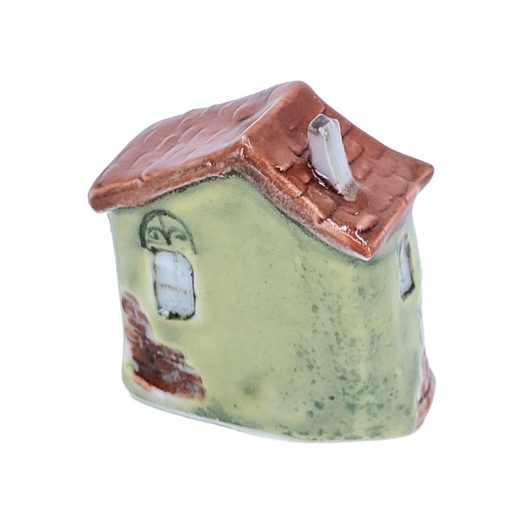 Tiny House - Green House Pink Door Rust Roof by Mist Ceramics