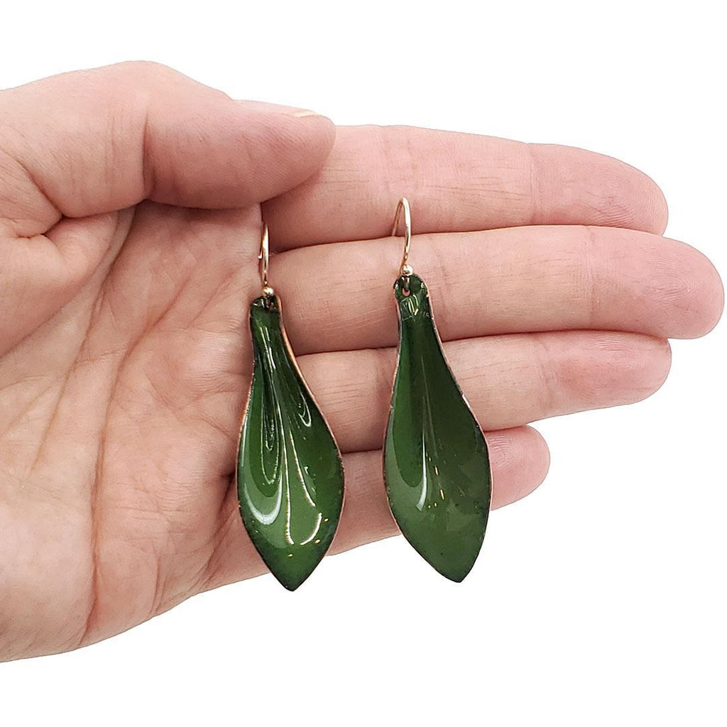 Earrings - Small 3D Leaves (Forest Green) by Magpie Mouse Studios