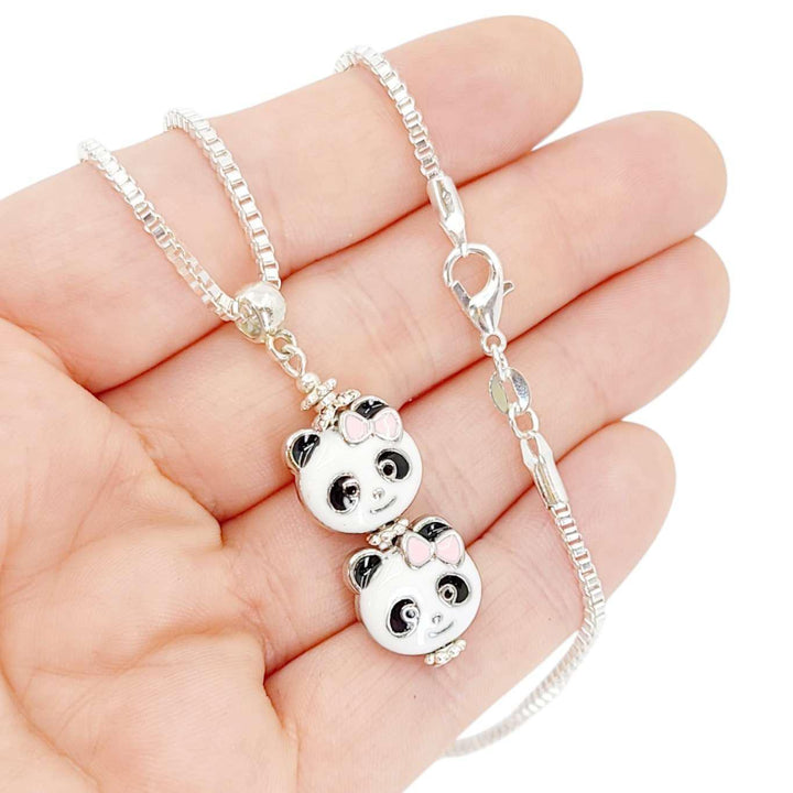 Necklace - Double Panda Pendant (Silver Plate) by Tiny Aloha
