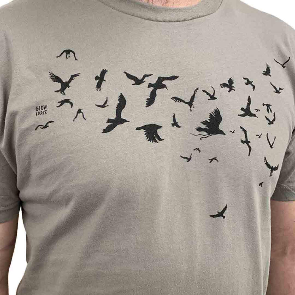 (20% Off) Adult Crew Neck - Bird Flock Taupe Grey Tee (S - 2X) by Slow Loris