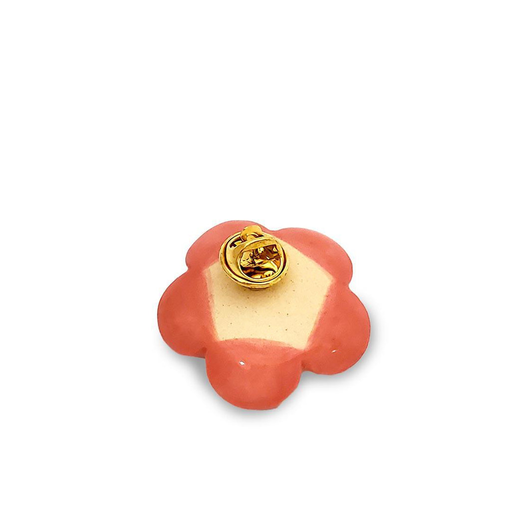 (20% Off) Ceramic Pin - Flower Pink with Yellow Dots by Jennifer Fujimoto