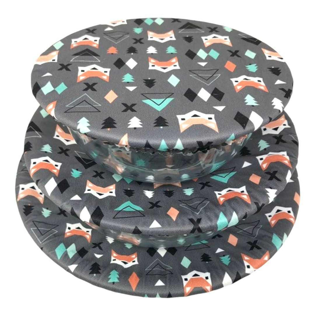 Bowl Covers - Set of 3 - Geo Foxes on Gray by Semi-Sustainable Goods