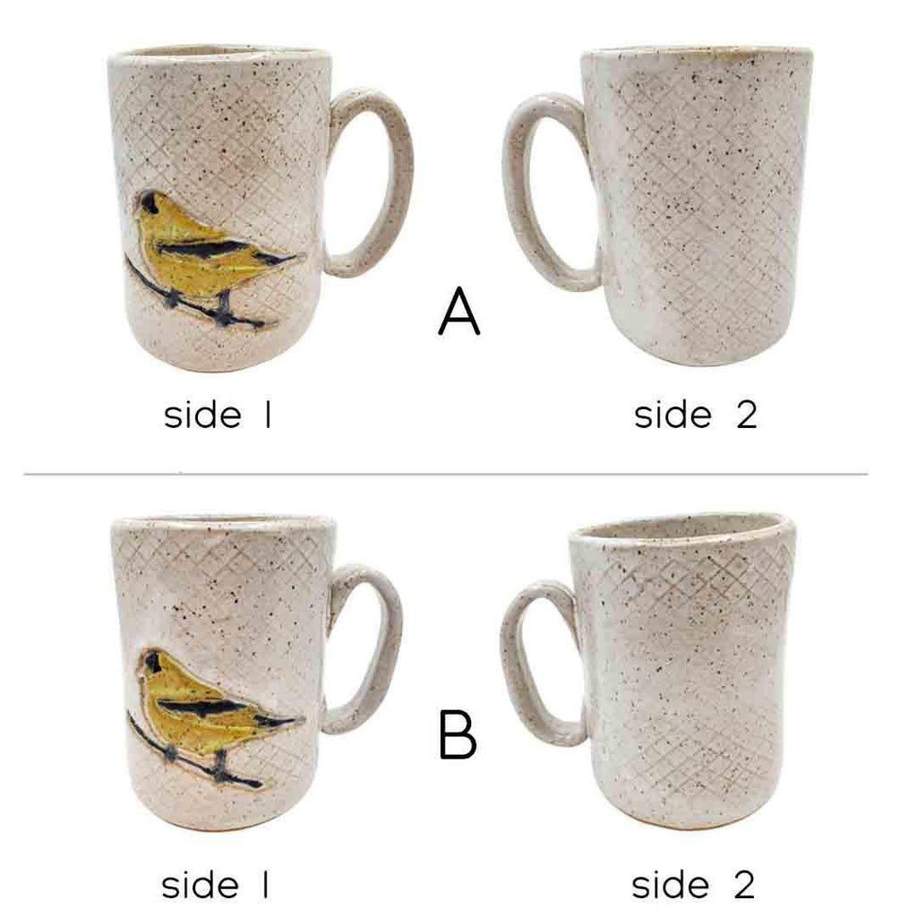 Mug - 16oz - Goldfinch Patterned Ceramic Mug (A or B) by White Squirrel Clayworks