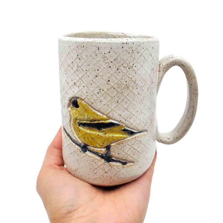 Mug - 16oz - Goldfinch Patterned Ceramic Mug by White Squirrel Clayworks