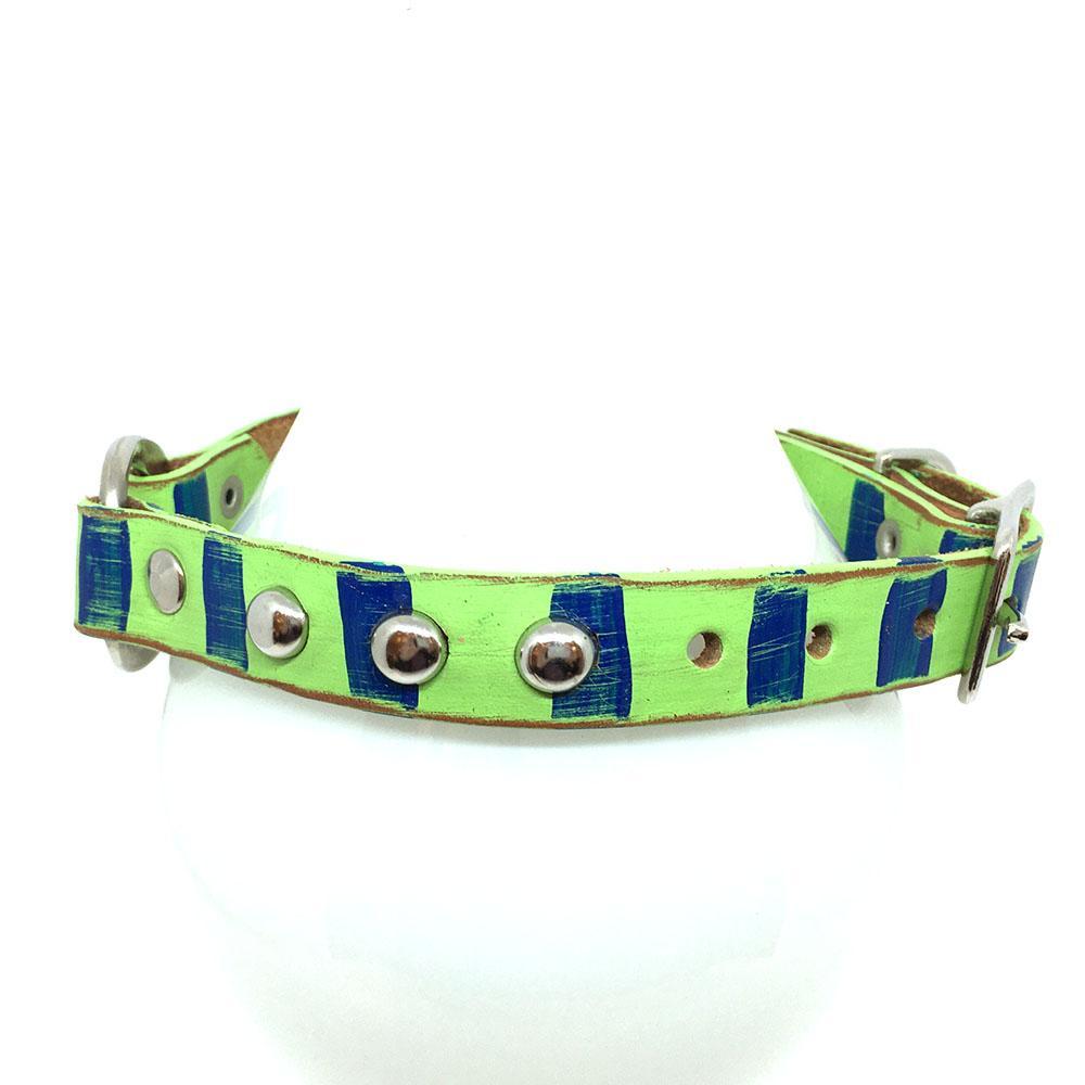 Dog Collar - S-M - Blue Green Stripes by Greenbelts