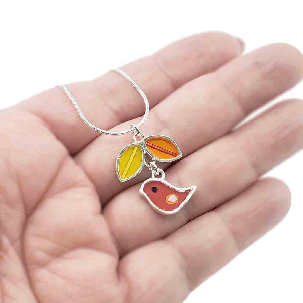 Necklace - Bird Leaf (Red) by Happy Art Studio