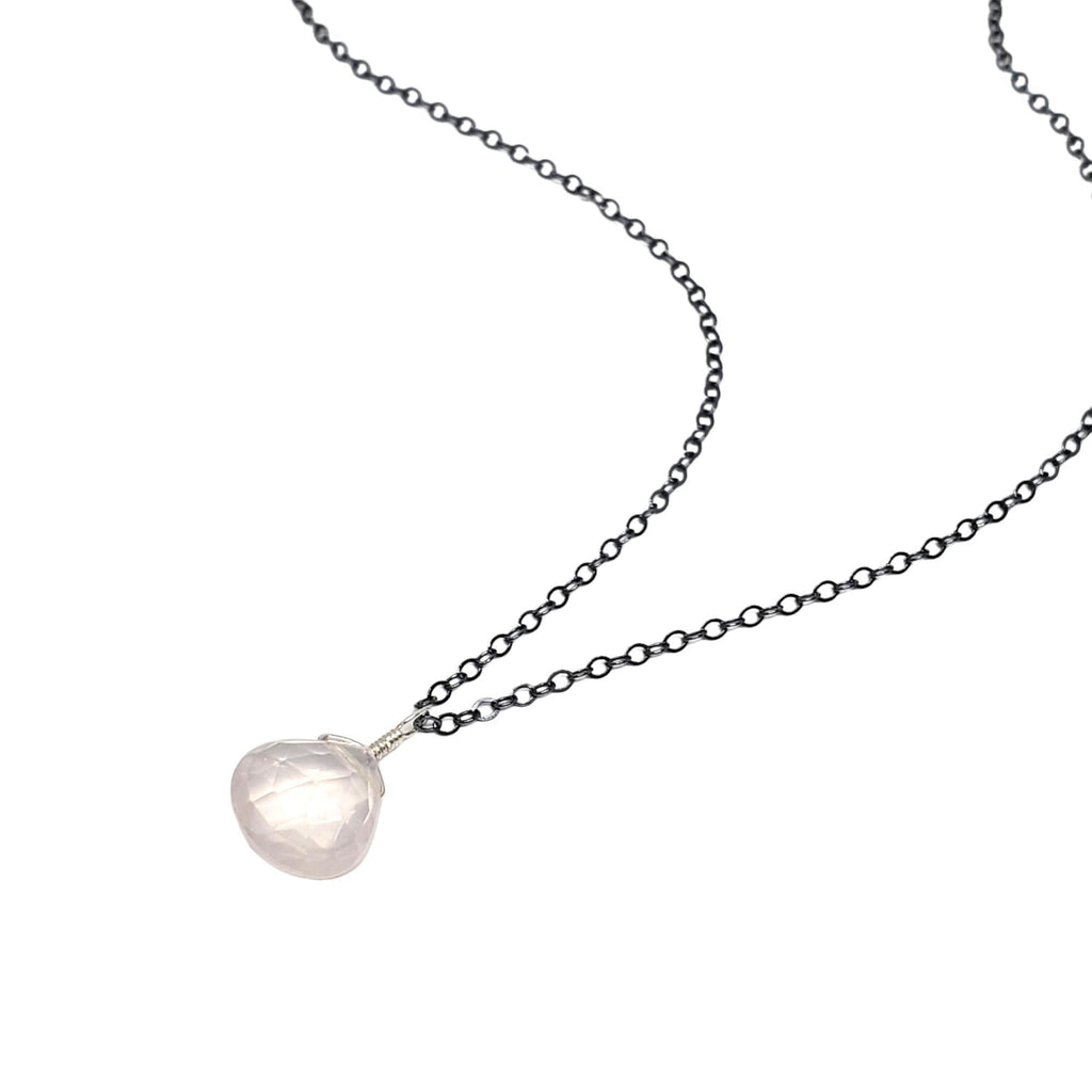 Necklace - Blush Rose Quartz Gemstone Oxidized Sterling by Foamy Wader