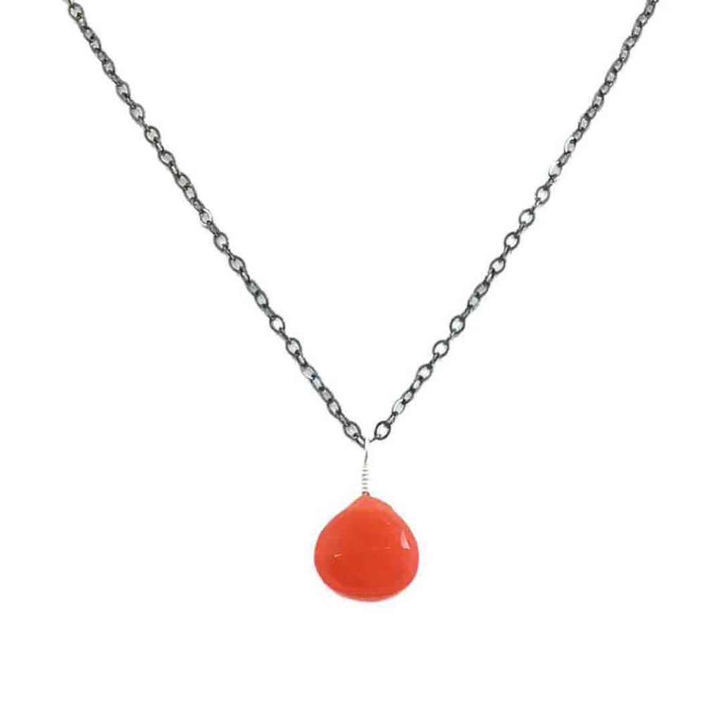 Necklace - Grapefruit Chalcedony Gemstone Oxidized Sterling by Foamy Wader