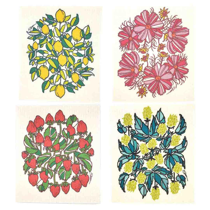 Set of 4 - Botanical Swedish Dish Cloths by Little Green by Katie Dean
