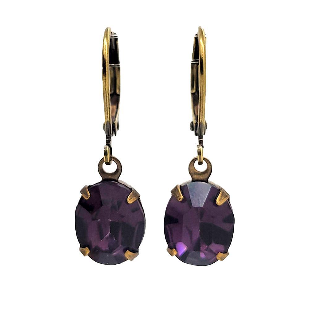 Drop Earrings - Purples - Antiqued Brass Vintage Rhinestones (Assorted Shapes) by Christine Stoll | Altered Relics