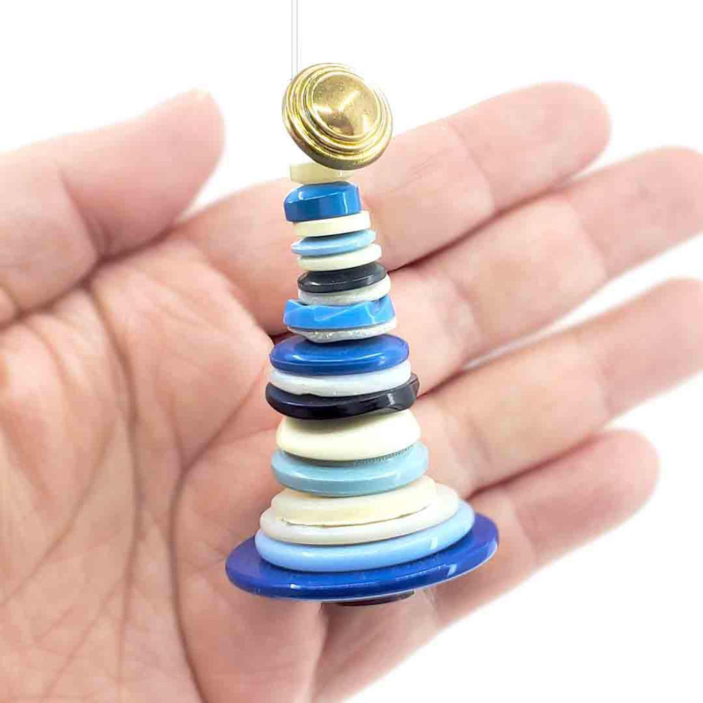 Ornament - Button Tree - Blue and White with Brass Topper by XV Studios