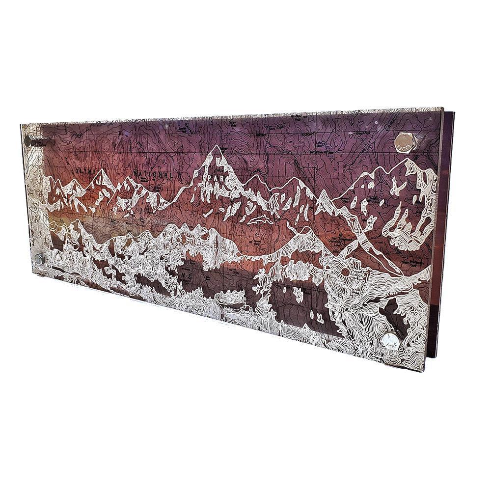 Wall Art - 16x6in - Olympic Mountain Range Sunset Floating Frame Map by Modern Terrain
