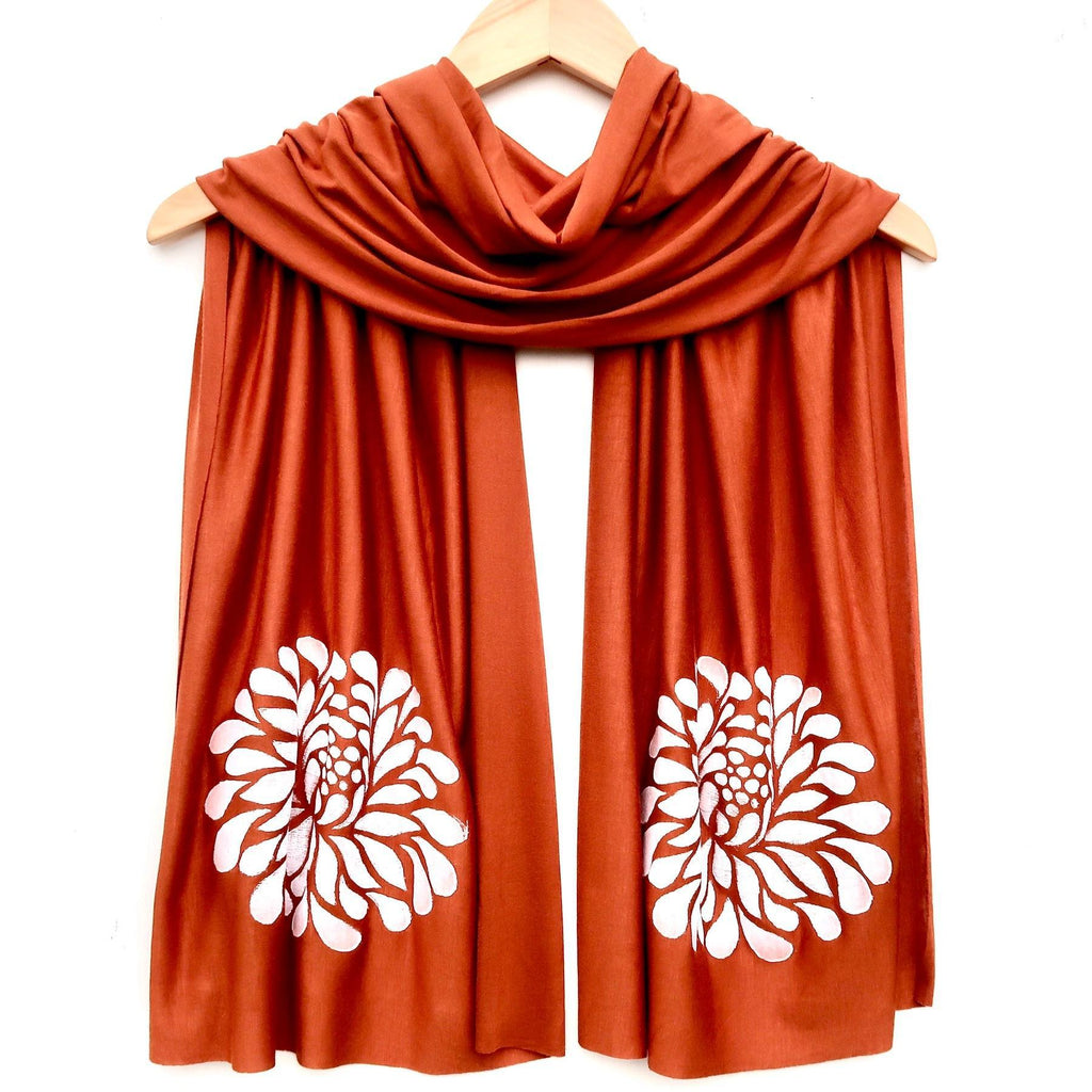 Scarf Wide - Rust (White Ink) by Windsparrow Studio