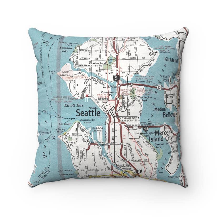 Pillow - Seattle Street Map by Daisy Mae Designs