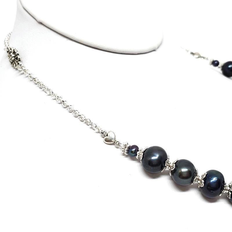 Necklace - 8in Peacock Freshwater Pearls Necklace Silver Plate chain by Tiny Aloha