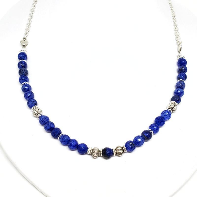 Necklace - Cobalt Dragon's Vein Agate Necklace Silver Plate chain by Tiny Aloha