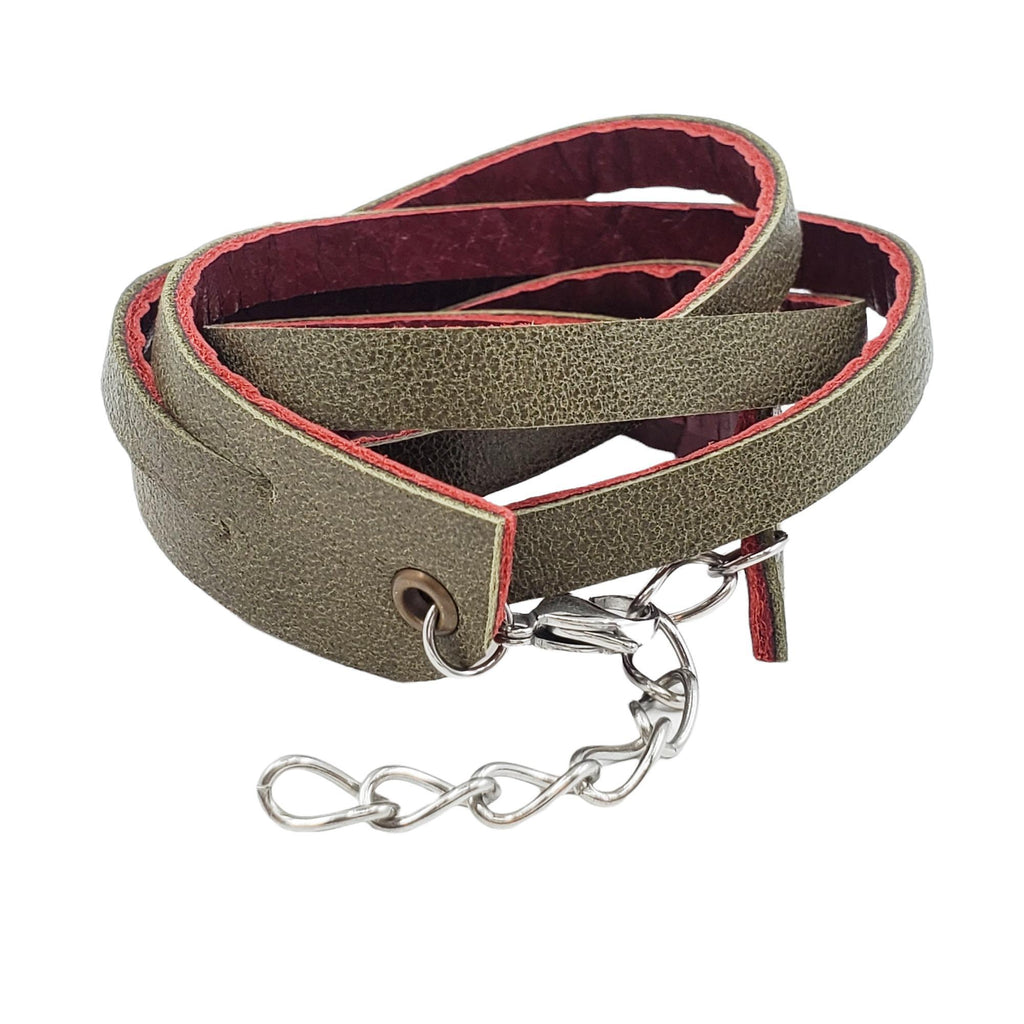 Bracelet - Double Wrap - Cranberry Olive Leather by Oliotto