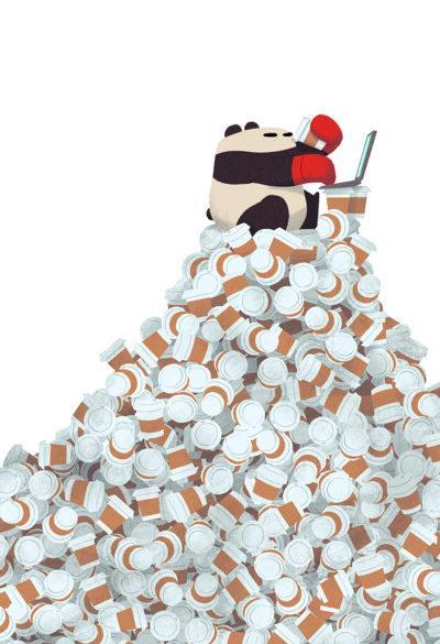 Art Print 8x10 - Coffee (Pile) Panda by Punching Pandas