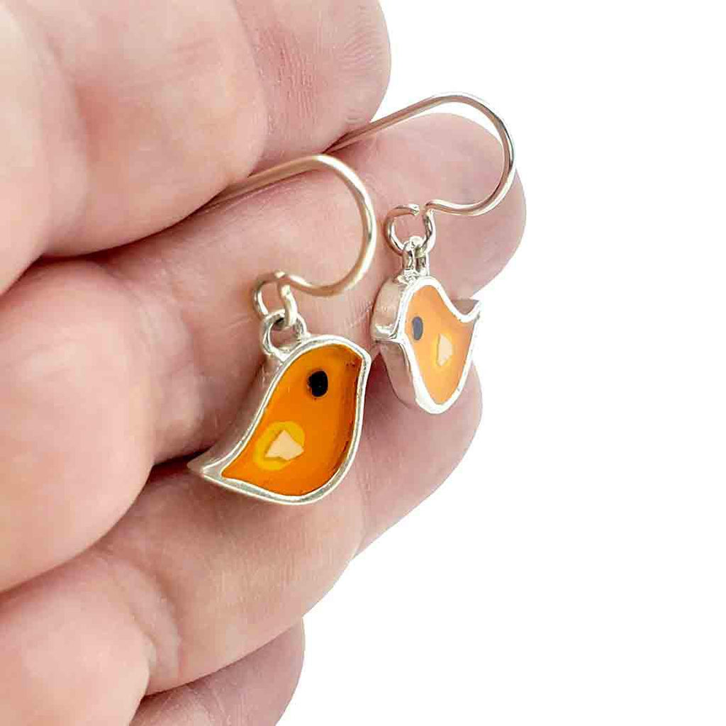 Earrings - Single Birds (Yellow Orange) by Happy Art Studio