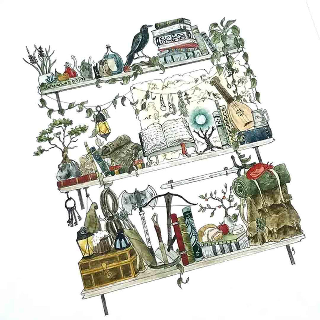 Art Print - 8x10 - The Adventurer's Shelves by Lizzy Gass