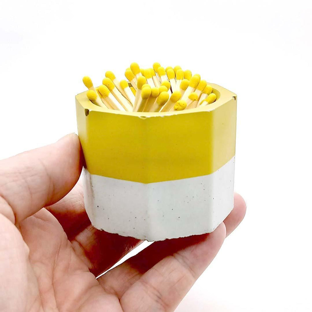 Match Holder - Yellow with Yellow Matches Concrete by Tenn Prairie
