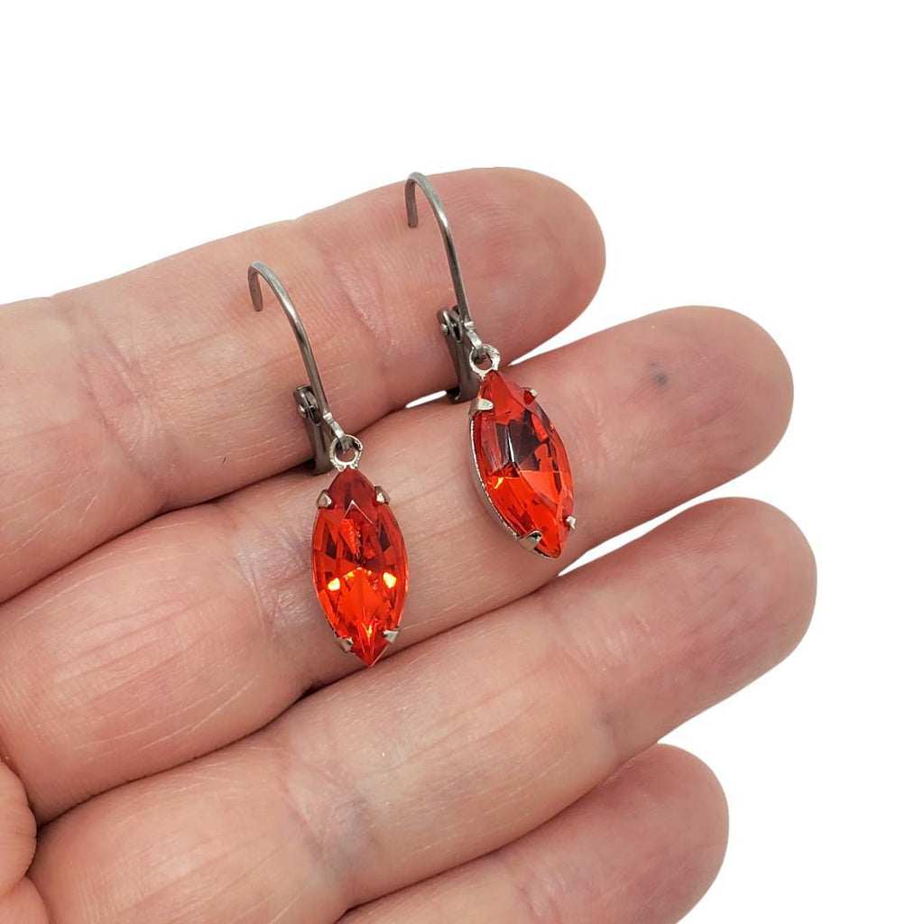 Drop Earrings - Oranges and Yellows - Stainless Steel Vintage Rhinestones (Assorted Shapes) by Christine Stoll | Altered Relics