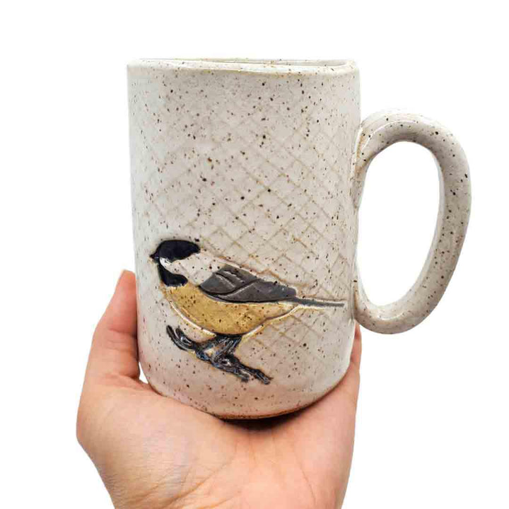 Mug - 16oz - Chickadee Patterned Ceramic Mug by White Squirrel Clayworks