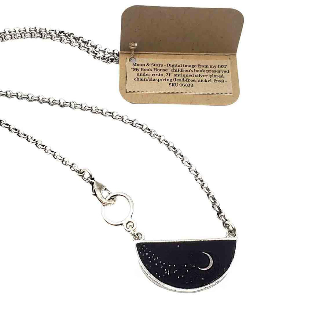 Necklace - Moon & Stars Half-Round Resin Silver by Christine Stoll |Altered Relics