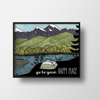 Art Print - Go to Your Happy Place 11x14 by Red Umbrella