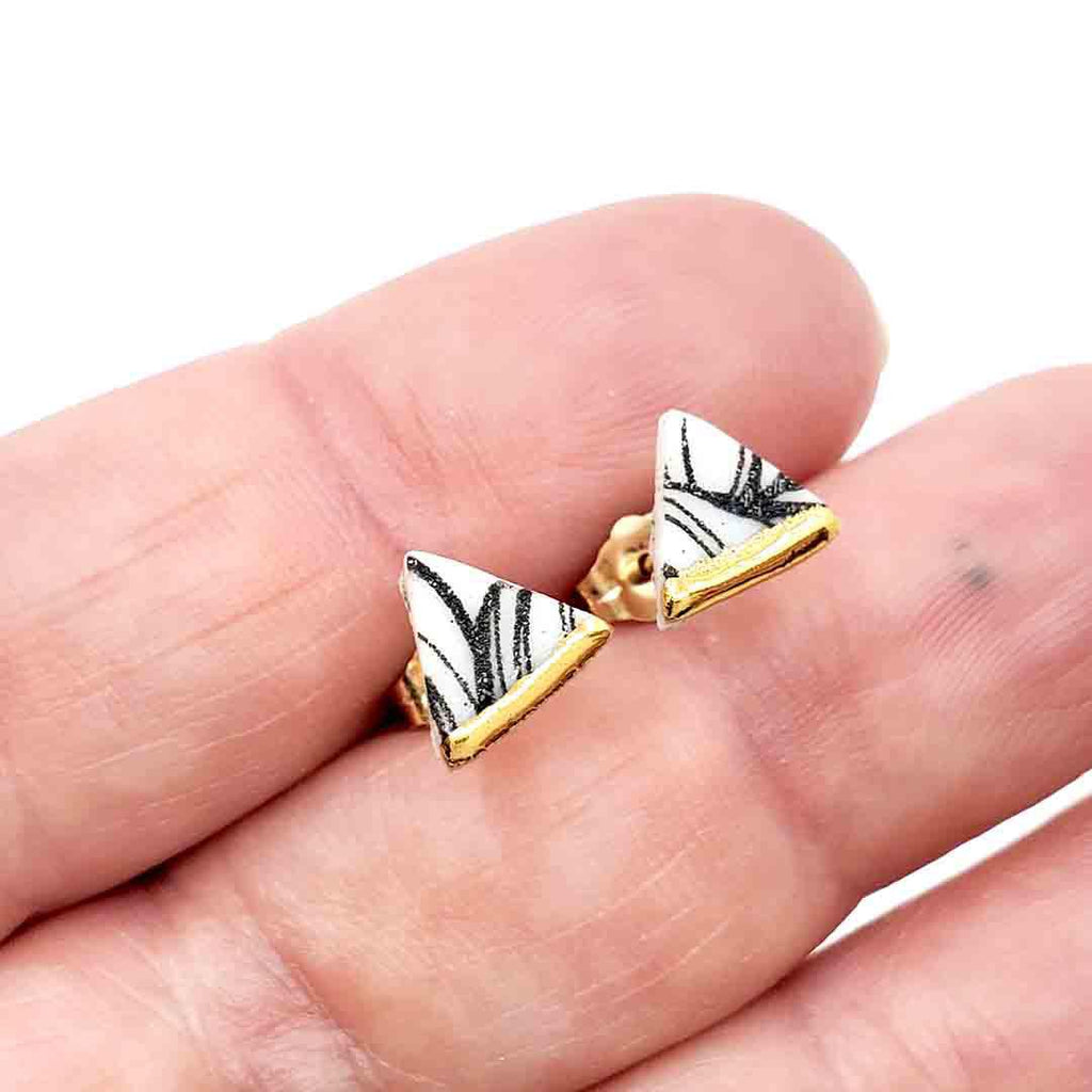 Earrings – Studs – Botanical Triangle by Almeda Jewelry