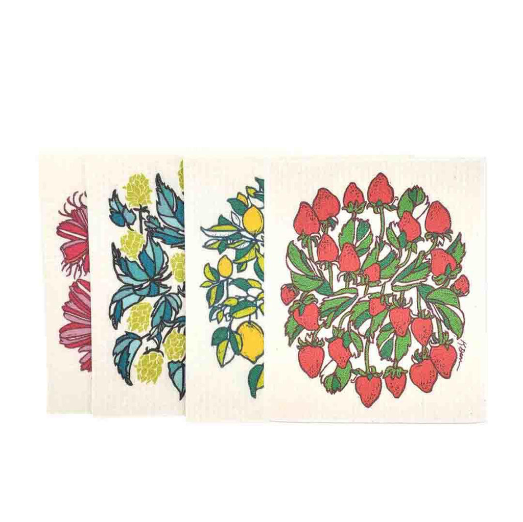 Set of 4 - Botanical Swedish Dish Cloths by Little Green by Katie Dean