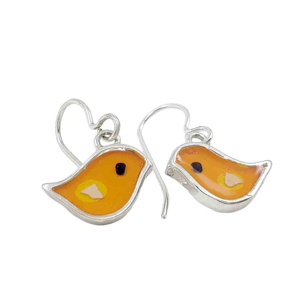 Earrings - Single Birds (Yellow Orange) by Happy Art Studio