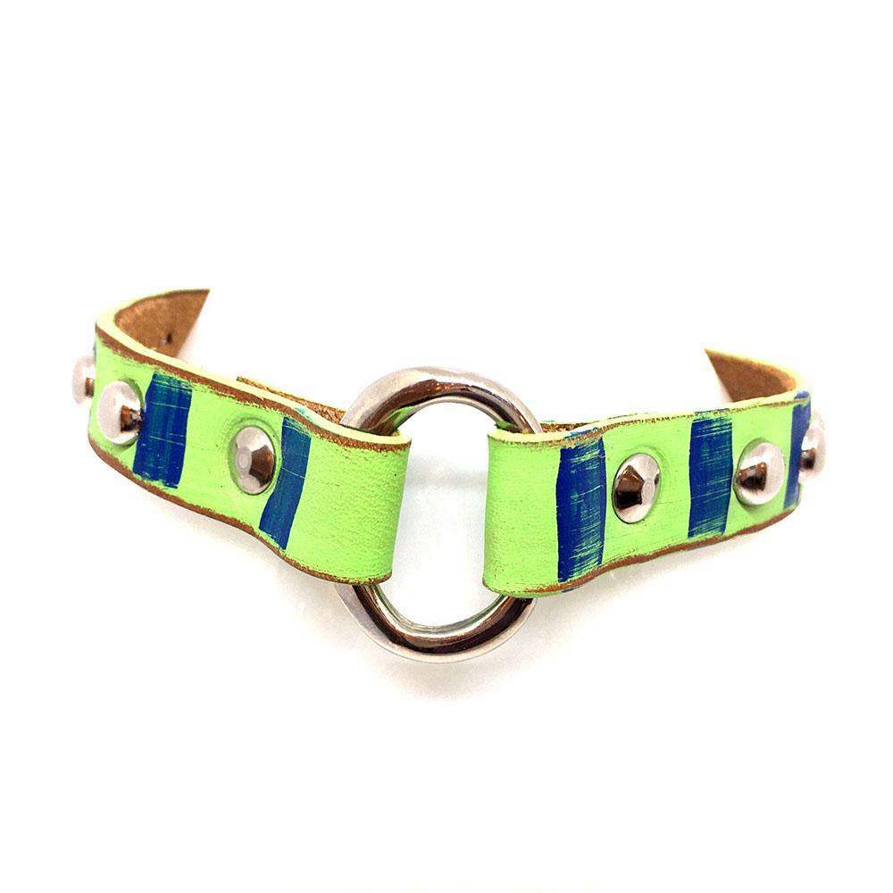 Dog Collar - S-M - Blue Green Stripes by Greenbelts