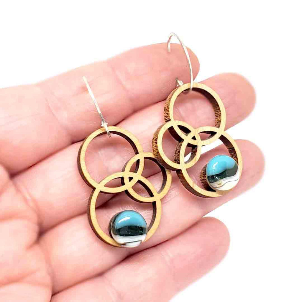 Earrings - Orbit Maple (Beachy Blue ) Leverback by Glass Elements