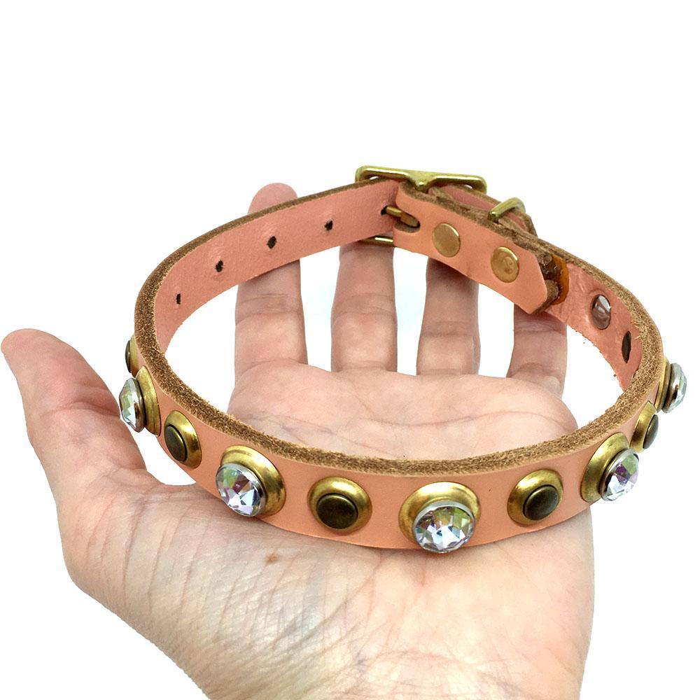Dog Collar - S - Pink with Gold and Gems by Greenbelts
