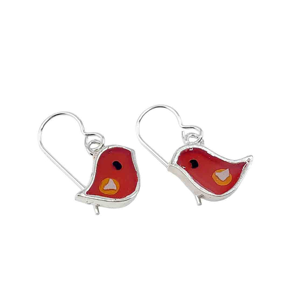Earrings - Single Birds (Red) by Happy Art Studio