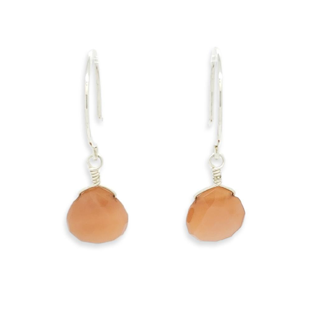 Earrings -  Peach Moonstone Gemstone Drops Sterling by Foamy Wader