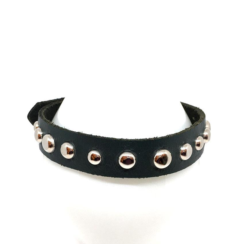 Dog Collar - M - Dark Green with Silver Studs by Greenbelts