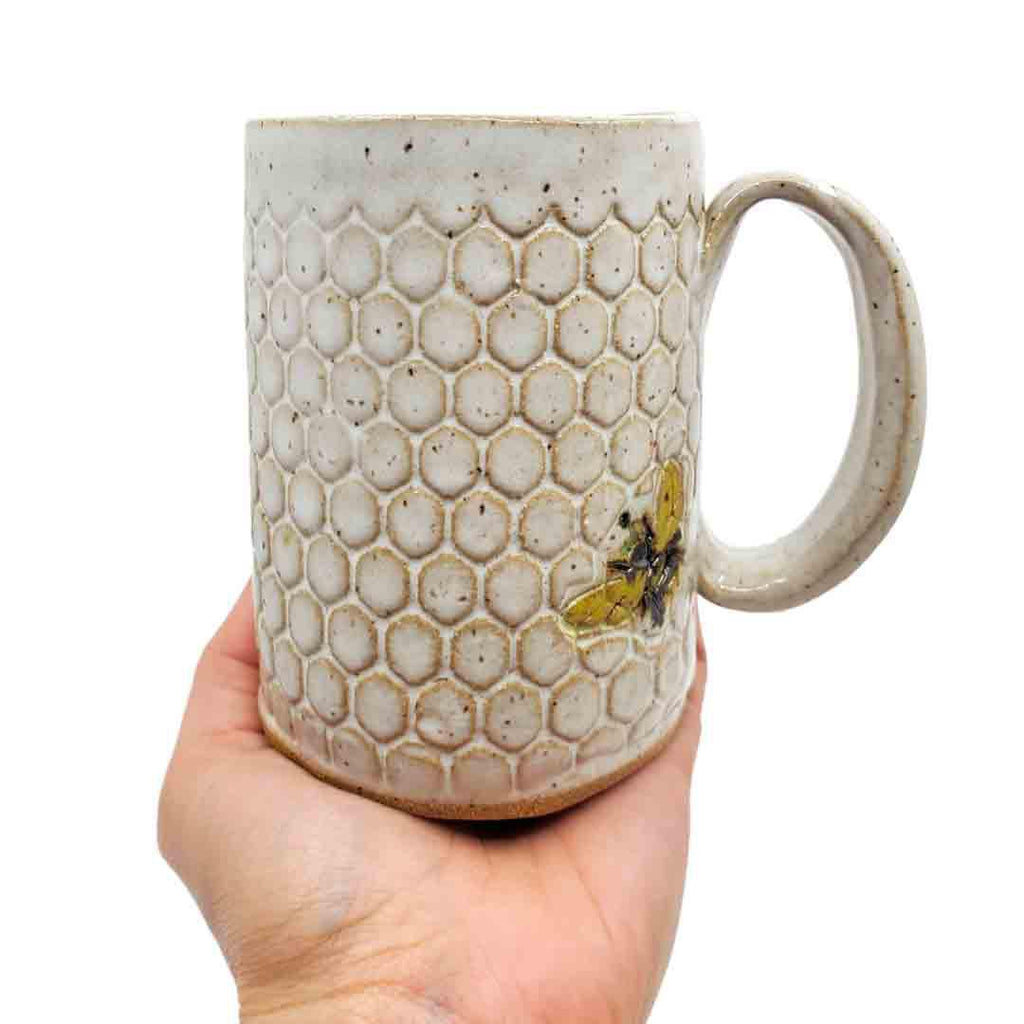 Mug - 16oz - Bees on Honeycomb Ceramic Mug (A or B) by White Squirrel Clayworks