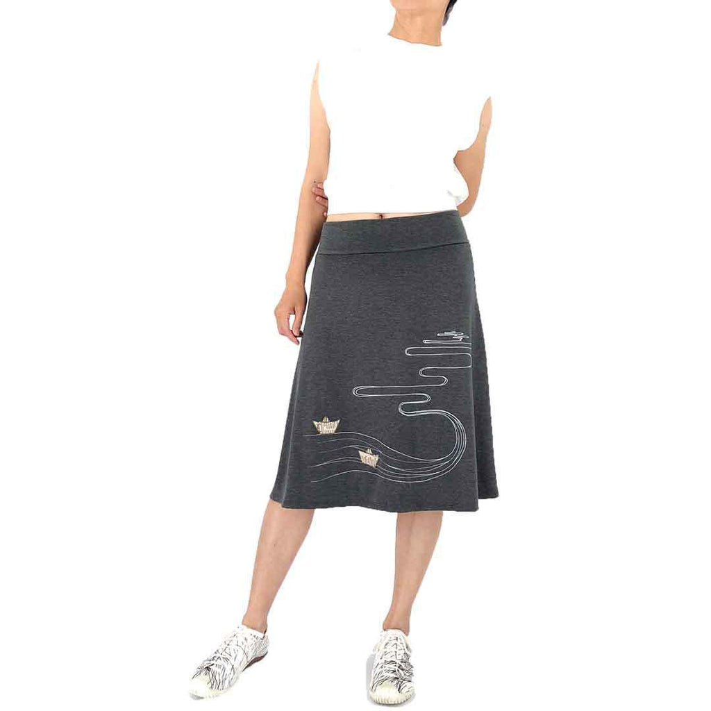 Skirt - Boats on the River - Charcoal Gray (Juniors S -3X) by Zoe's Lollipop